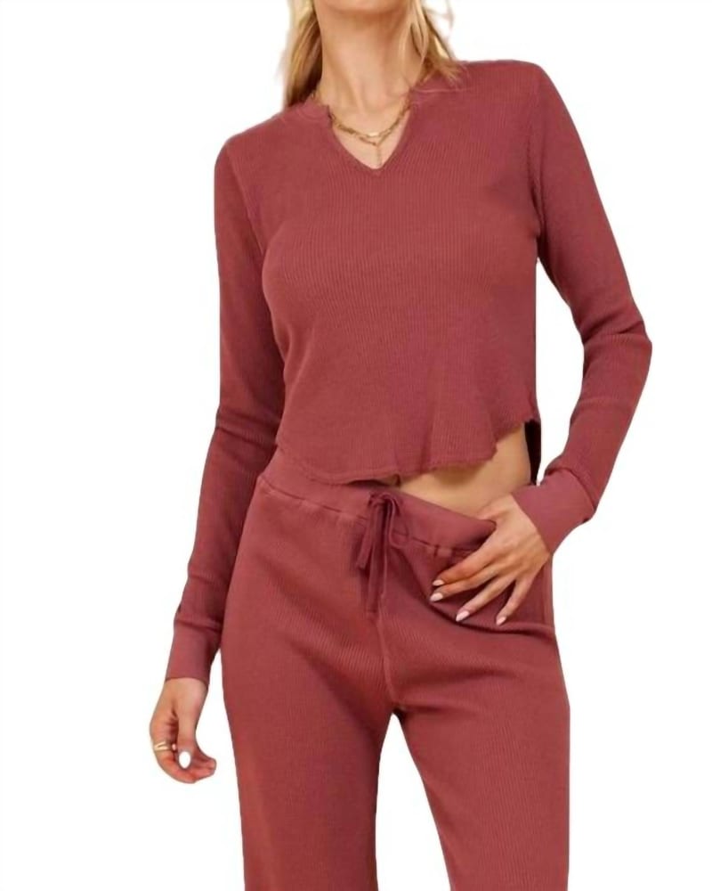 Front of a model wearing a size L Overland Keyhole Top in Spanish Villa in Spanish Villa by LAmade. | dia_product_style_image_id:333996